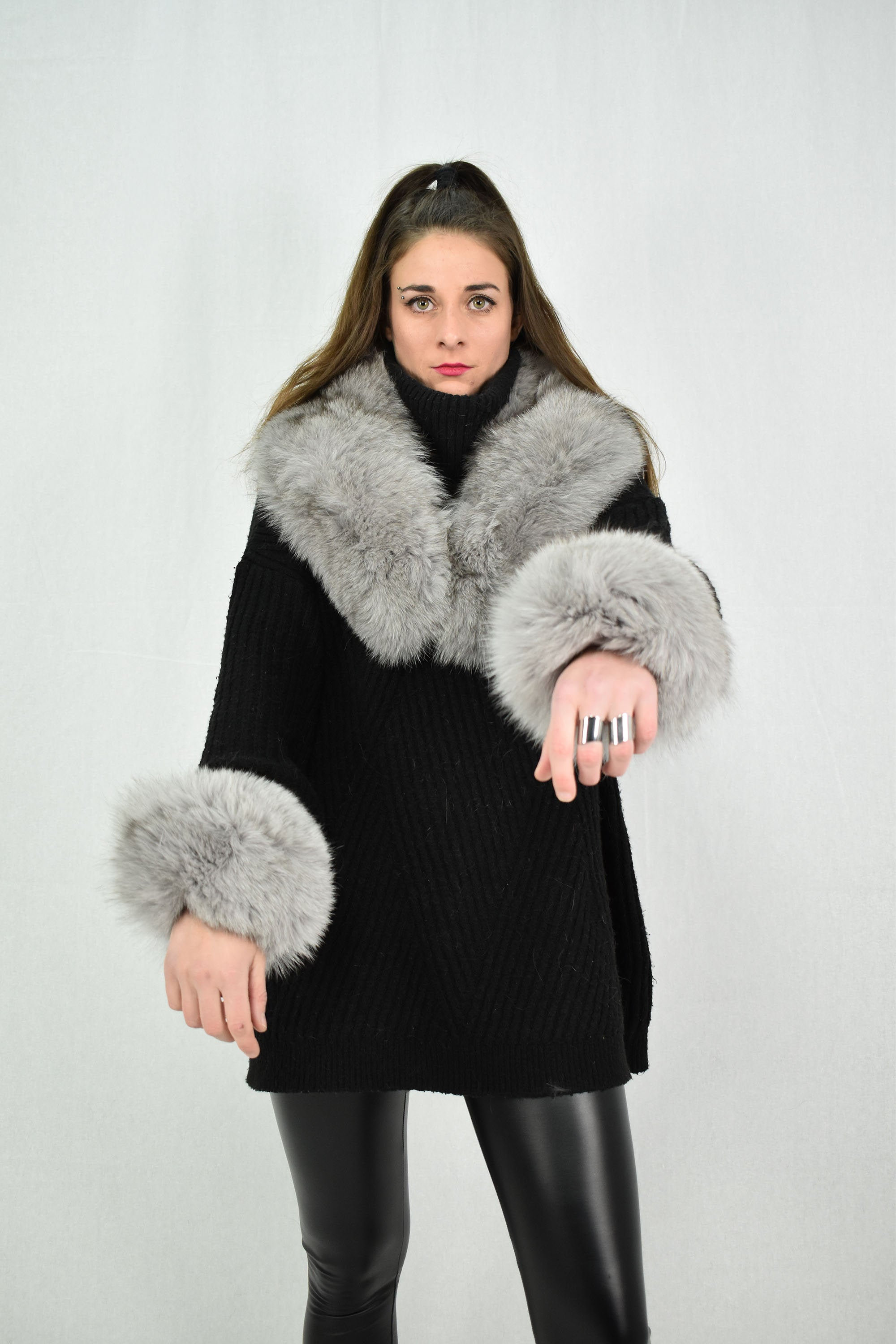 Faux fur collar shop and cuff coat