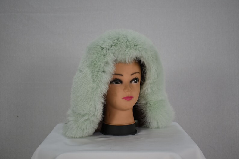 Fur trim,Hood Trim detachable,Fur Accessory Fur collar Trim for hood,Fur Trim Stripe Lovely Fox Fur Small Collar Mint Green Color