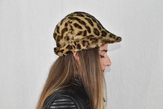 Vintage Mysha 100% Rabbit Fur Hair Animal Print Hat Glamorous vintage rabbit fur animal print hat with a bow  main image 3