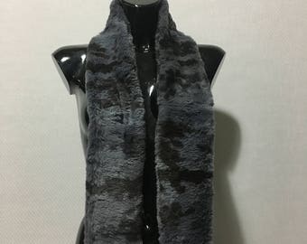 Real Rex rabbit Fur Scarf Gray black color