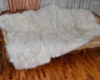 Mongolian Fur Throw | Mongolian Fur Blanket | White Mongolian lamb | Fluffy Fur blanken Ideal For Your home decor