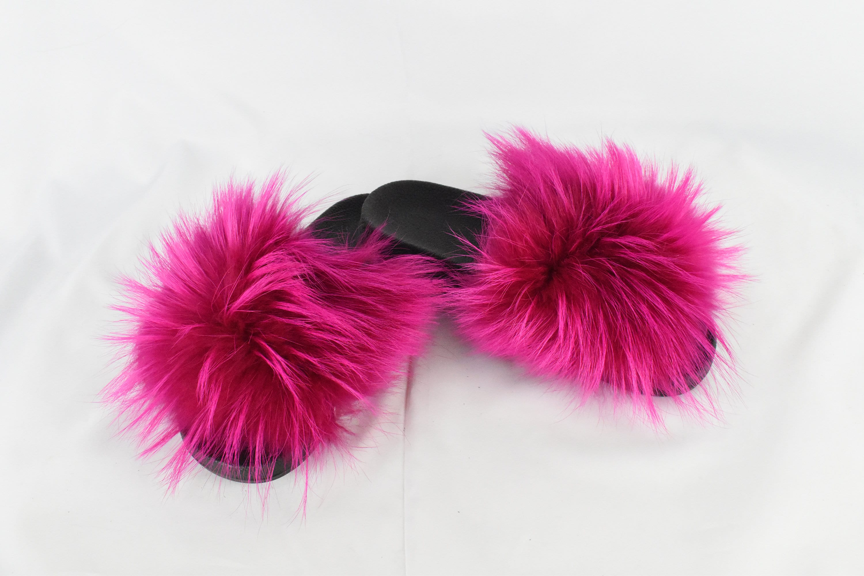 Fuchsia Fox Fur Slides - Made of 100% Real Fur -All sizes available