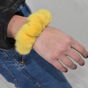 Hair scrunchies | Yellow Fur scrunchies for Women Hair | Handmade Mink Fur scrunchies |
