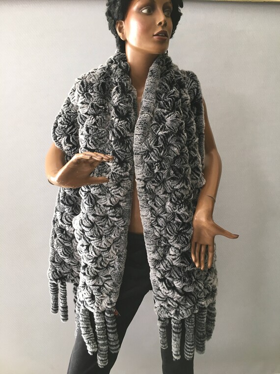 Beautiful Fur Stole,knitted Fur Shawl , Rex Rabbit Fur Big Scarf 