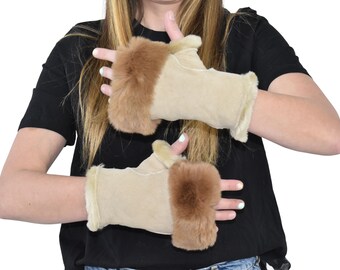 Shearling Fur Gloves , Fingerless Gloves, Winter Gloves , Women Gloves , Fur gloves, Fur Accessories , Luxury Gift