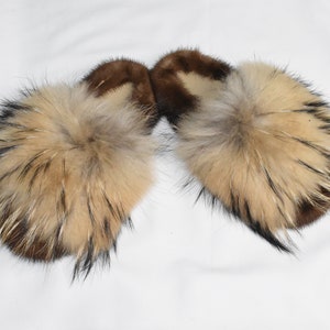 Mink Fur Slide Sandal |  Real Mink and Fox Fur slippers |  Fluffy slides | gift for her