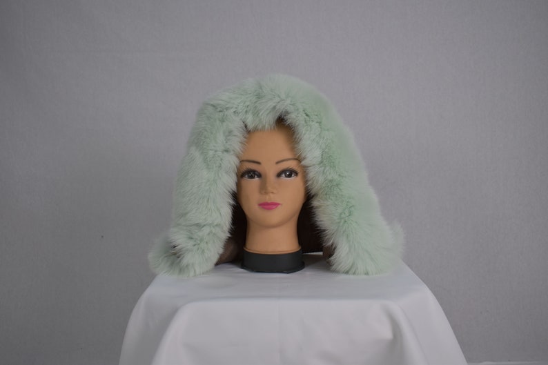 Fur trim,Hood Trim detachable,Fur Accessory Fur collar Trim for hood,Fur Trim Stripe Lovely Fox Fur Small Collar Mint Green Color