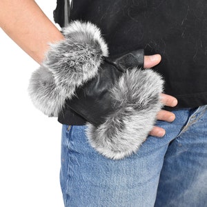 Black Leather  Gloves | Fingerless Mittens  | Genuine Fingerless Leather Gloves  | Women Gloves  |  | Black  Gloves | Valentine Gift