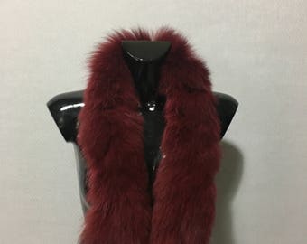 Real Natural Bordeaux Fox Fur Small Collar