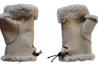Fingerlose Handschuhe aus Lammfell: Handgefertigte Unisex-Winterhandschuhe aus Schafsleder