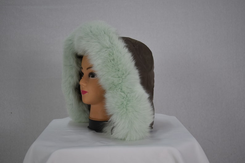 Fur trim,Hood Trim detachable,Fur Accessory Fur collar Trim for hood,Fur Trim Stripe Lovely Fox Fur Small Collar Mint Green Color