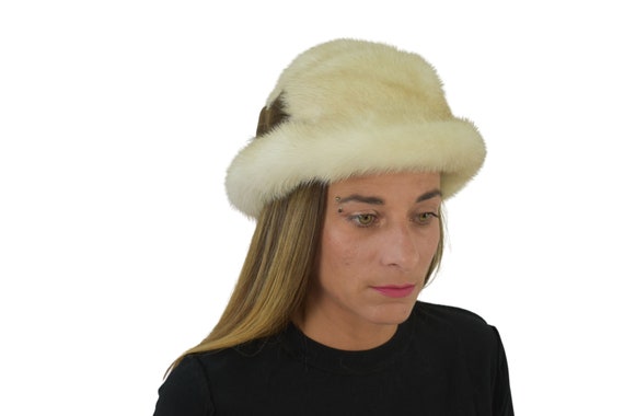 Creme Mink Hat Vintage USED 1960 main image 3