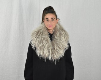 Fox Fur Collar  Beige -Silver Color