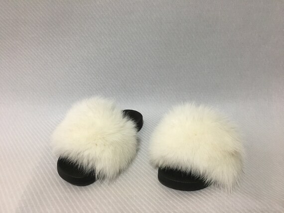 white fur mules