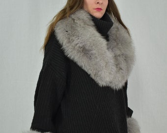 Real Fur Collar and Cuffs Gray Color, Fox Fur Cuffs and Collar