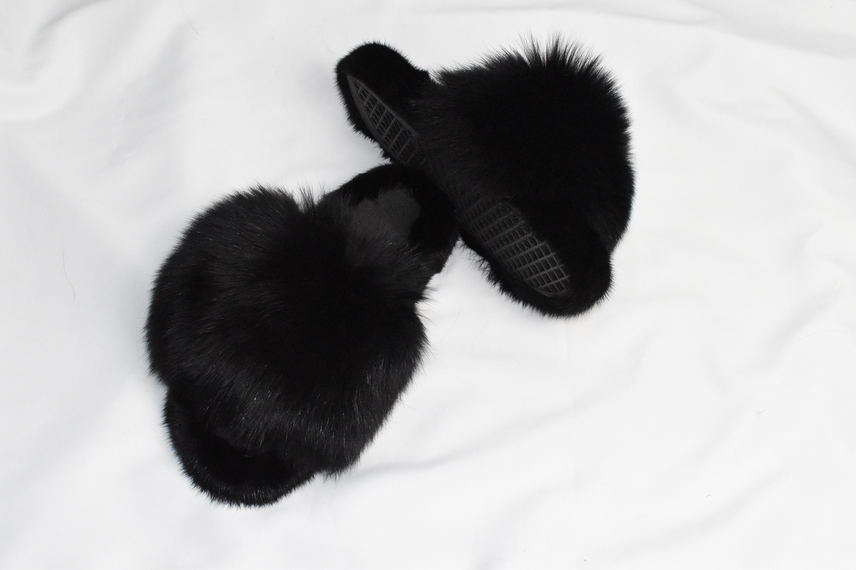 Mink Fur Slides Black Fur Slides Mink and Fox Fur Slide - Etsy