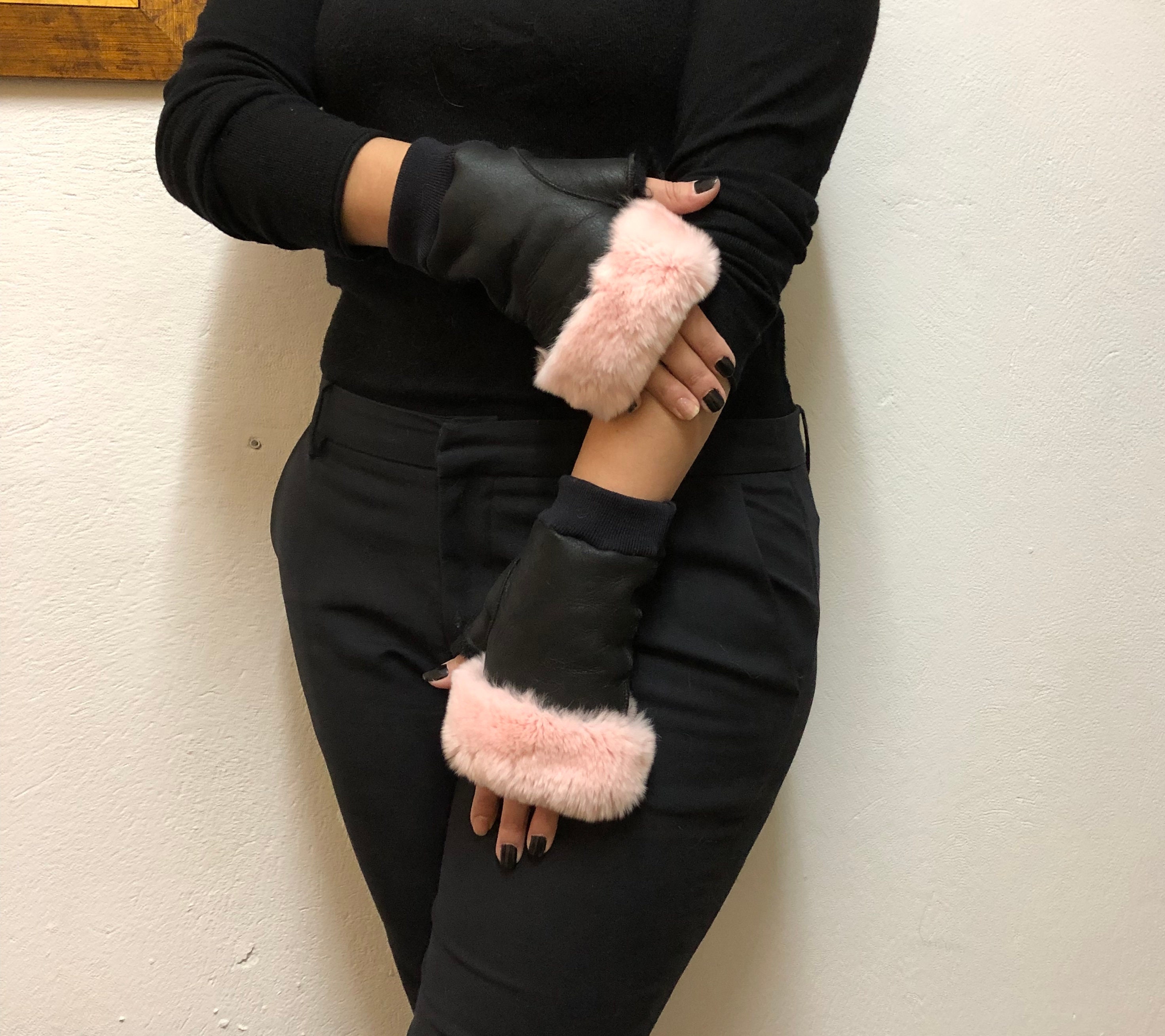 sheepskin gloves fingerless gloves women Etsy