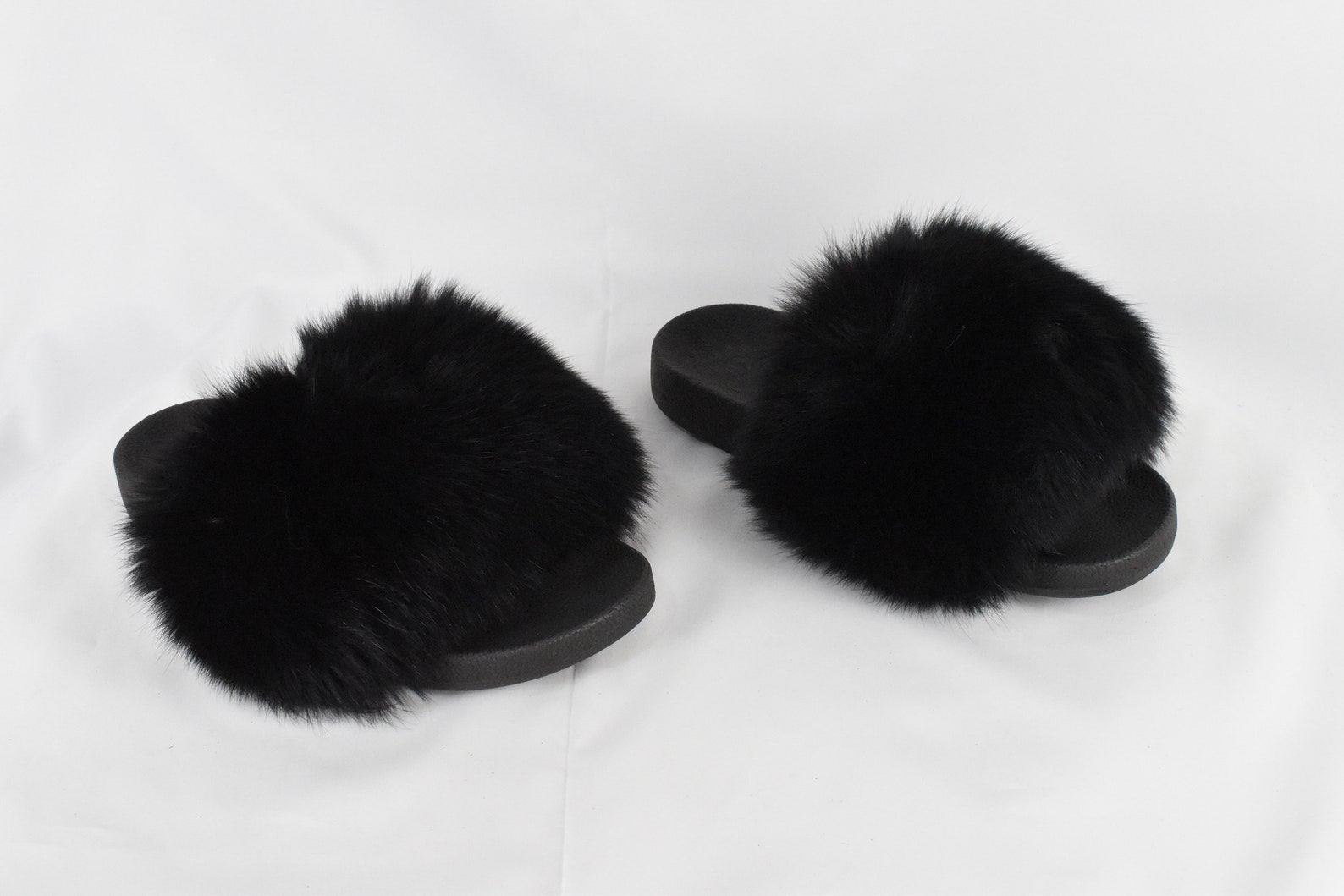 black fox fur slides