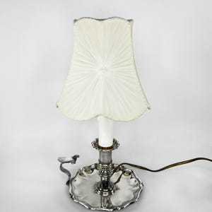 Vintage Silver-Plated Candlestick Table Lamp with Fabric Shade