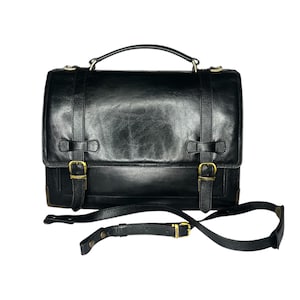 Sac messager / porte-documents / sacoche en cuir noir vintage - Style classique