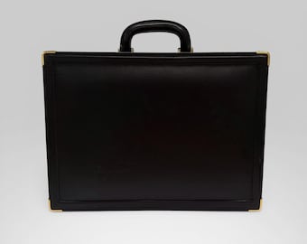 Porte-documents vintage Paloma Picasso en cuir noir - Porte-documents de créateur italien, finitions dorées