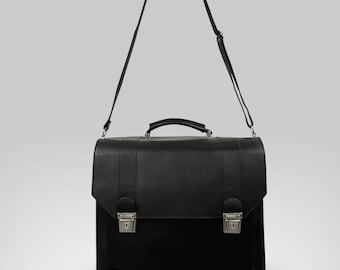 Porte-documents pour attaché en cuir finlandais des années 1970 | Sac cartable structuré noir fabriqué en Finlande