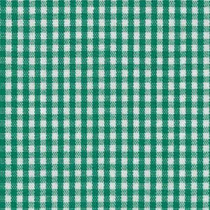 May include: Green and white checkered fabric with a small gingham pattern.