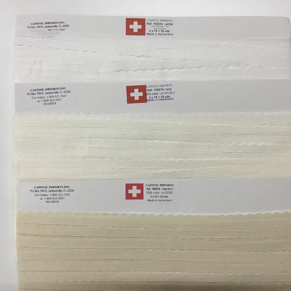 Swiss Entredeux Capital Imports Baby Swiss White Entredeux Ecru Swiss Champagne Ivory Entredeux Heirloom Sewing Imported from Switzerland