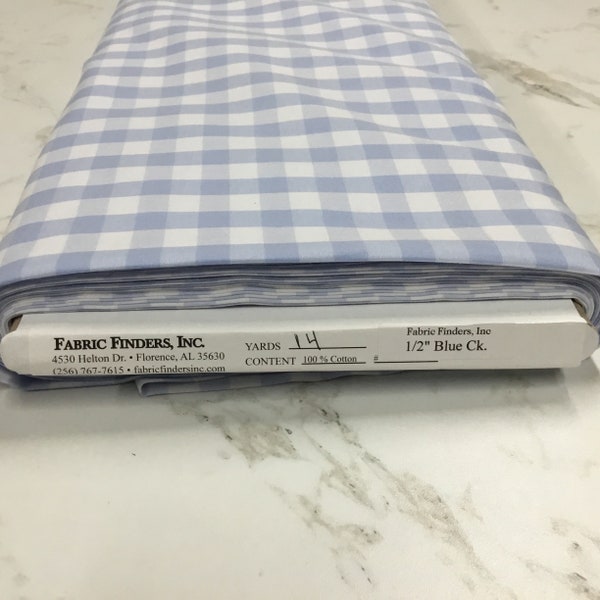 Blue Gingham Fabric 1/2 Inch Gingham Fabric Finders Check a Half Inch Blue Cotton Gingham Fabric 60 inch width Fabric Fabric by the Yard