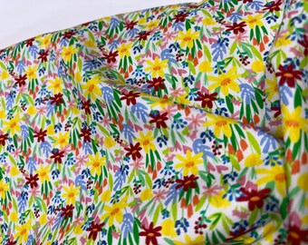 Bright Floral Print 2796 on White Cotton Fabric Finders 100 percent Cotton 60 inch width Continuous Yardage