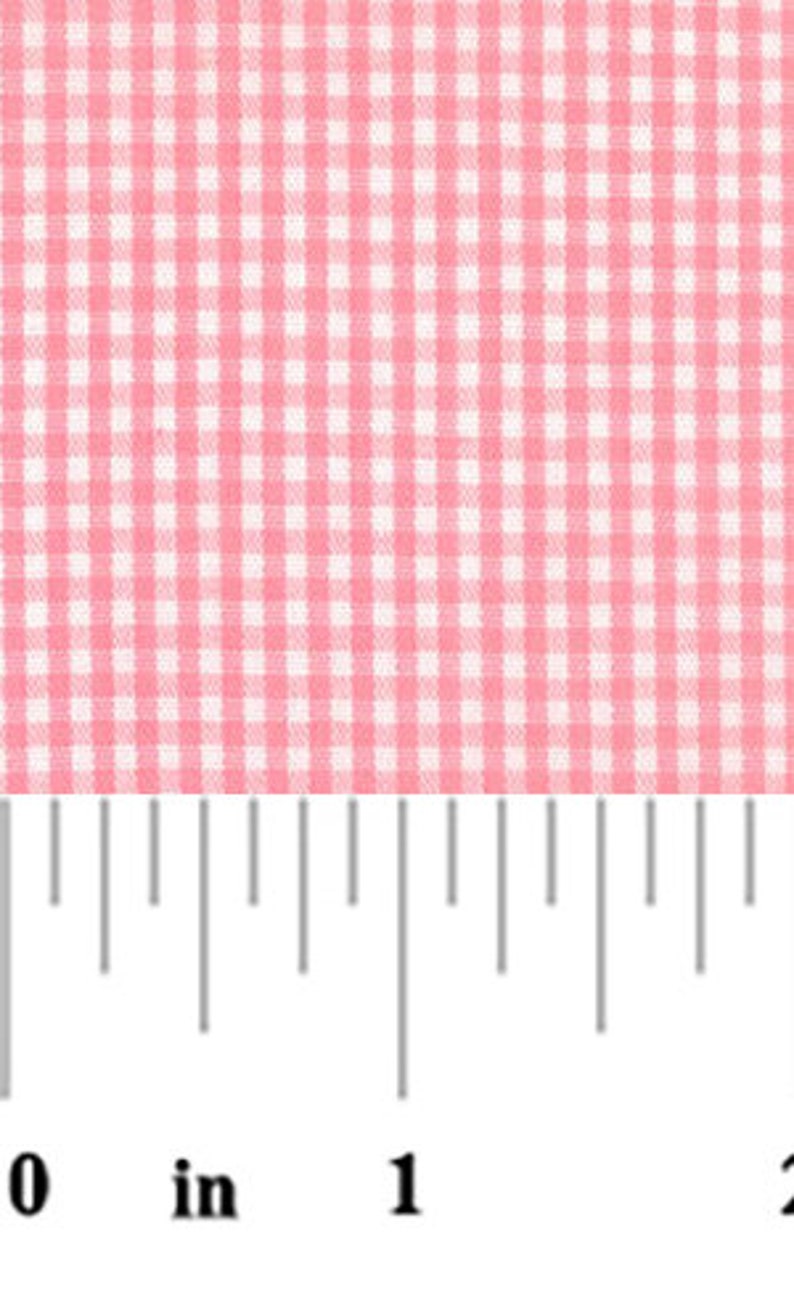 May include: Pink and white gingham fabric with a 1 inch ruler for scale.