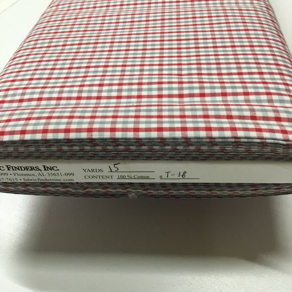 Red and Gray Fabric 1/8 Inch Gingham Tricheck Fabric Finders Eigth Inch Red and Gray Cotton Gingham Fabric 60 inch  Fabric by the Yard