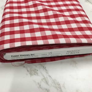 Red Berry Gingham Fabric 1/2 Inch Gingham Fabric Finders Check Red Half Inch Cotton Gingham Fabric 60 inch width Fabric Fabric by the Yard