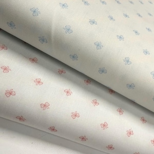 Pink Bow Fabric Blue Bow Fabric Printed Cotton Fabric Finders 100 percent Cotton Bows on White Fabric 60 inch wide Continuous Cut