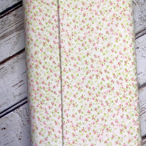 Pink and Green Floral Print Cotton Fabric Finders 100 percent Cotton Floral on Ivory Fabric 60 inch width Fabric by the Yard