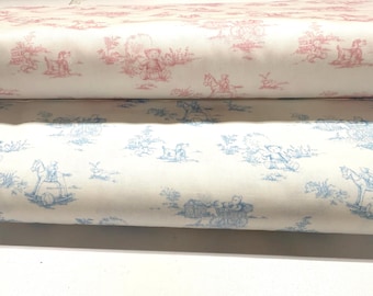 Teddy Bear Toile Print Cotton Fabric Finders 100 percent Cotton Pink on White Blue on White 60 inch width Fabric by the Yard Continuous Cut