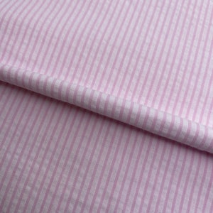 Pink Seersucker Stripe Fabric Finders 100 percent Pink Cotton Seersucker 1/8 Stripe Fabric 60 inch width Fabric by the Yard