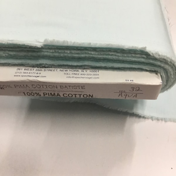 Pima Cotton Aqua Batiste Spechler Vogel Pima Batiste Cotton Batiste Heirloom Fabric 44” fabric Aqua Cotton Fabric