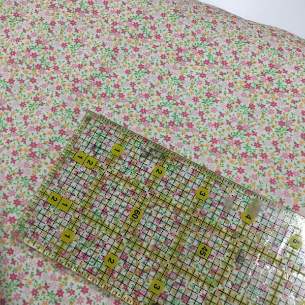 Pink and Green Floral Print 2207 Cotton Fabric Finders 100 percent Cotton Floral on White Fabric 60 inch width Fabric by the Yard