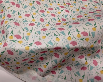Pink, Yellow and Aqua Floral Print 2784 on White Cotton Fabric Finders 100 percent Cotton 60 inch width Continuous Yardage