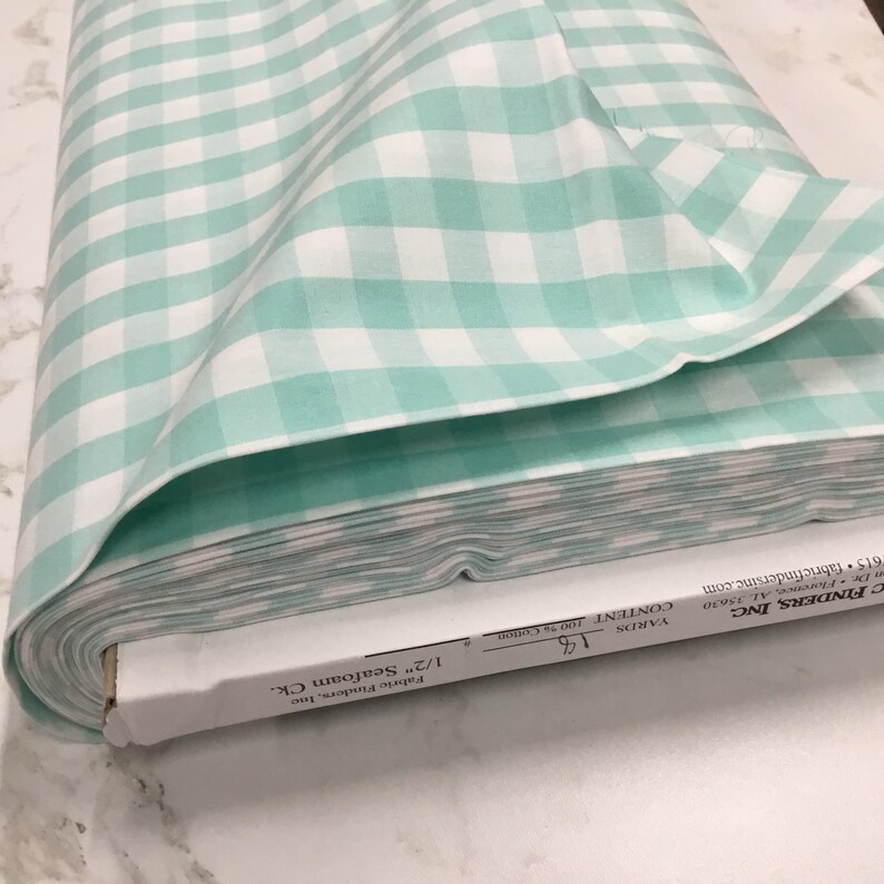 Seafoam Aqua Gingham Fabric 1/2 Inch Gingham Fabric Finders Check Half Inch Aqua Cotton Gingham Fabric 60 inch width Fabric by the Yard image 1