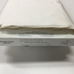 Pima Cotton White SATIN Batiste Spechler Vogel Pima Batiste Cotton Batiste Heirloom Fabric 44” fabric White Cotton Fabric