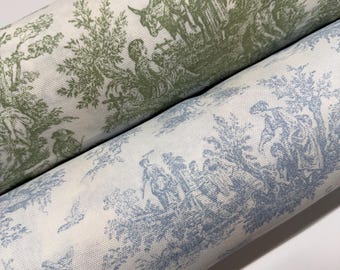 Jamestown Toile Print Cotton 100 percent Cotton Sage Green Weathering Blue Baby Pink Fabric by the Yard Continuous Cut