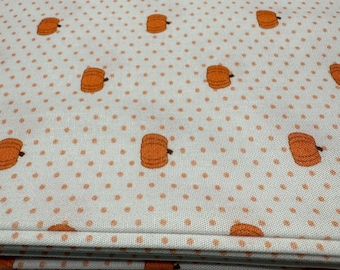 Pumpkin Print on Ivory Cotton Fabric Finders 100 percent Cotton Pumpkins on Ivory Fabric with Orange Dots  60 inch Fabric Continuous Cut