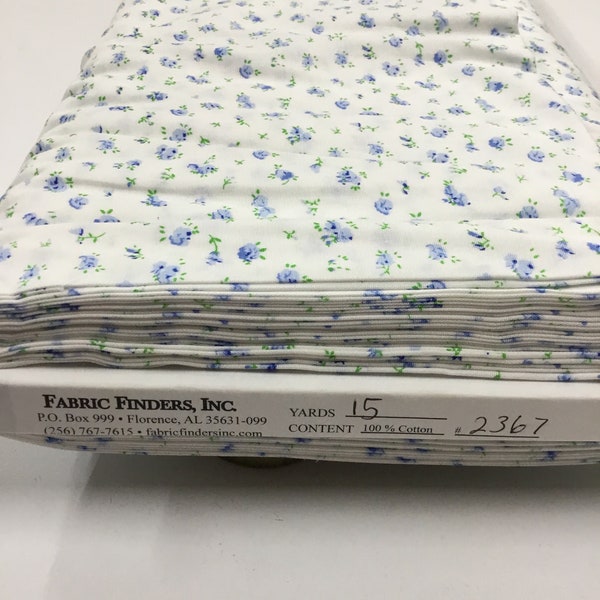 Blue and Green Floral Print 2367 Cotton Fabric Finders 100 percent Cotton Floral on White Fabric 60 inch width Fabric by the Yard