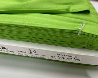 FINAL CLEARANCE Apple Green Broadcloth Cotton Fabric Finders 100 percent Apple Green Solid Broadcloth Cotton Fabric 60 inch width