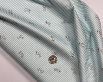 Airplane Print 2730 on Aqua Blue Stripe Cotton Fabric Finders 100 percent Cotton 60 inch width Continuous Yardage