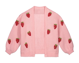 Gilet tricoté aux fraises pour enfants Cardigan Pull Cardigan Pull fraise Vêtements tricotés aux fruits