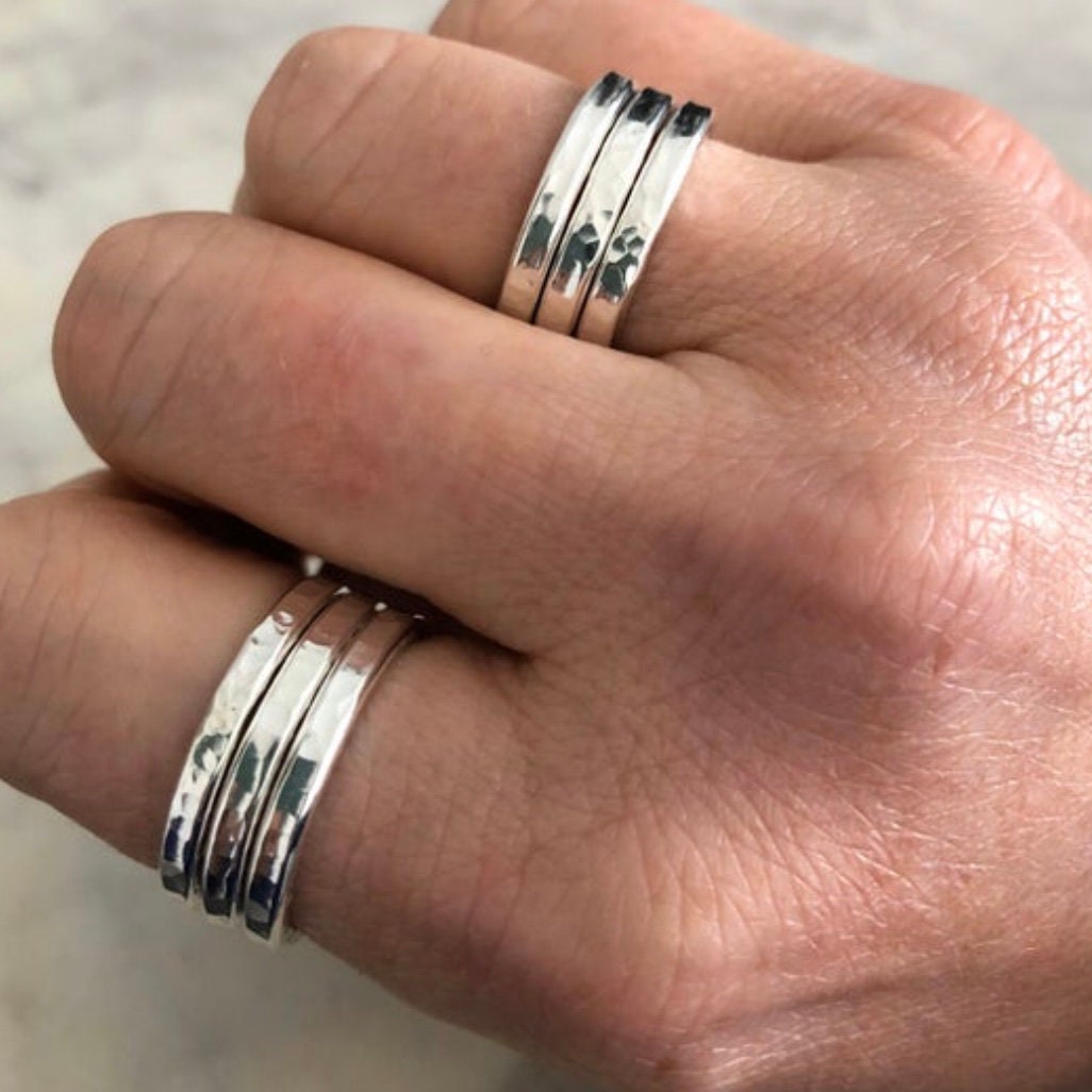 Date Name Stacking Ring Wedding Date Ring Birthdate Ring Etsy