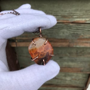 Agate Copper Necklace Pendant, Minimalist Copper Chain Necklace Charm, Vintage Agate Copper Pendant